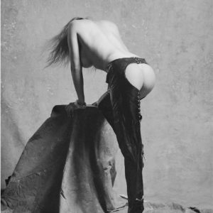 Semi nude model in leather chaps Malia b&w photo by Craig Morey