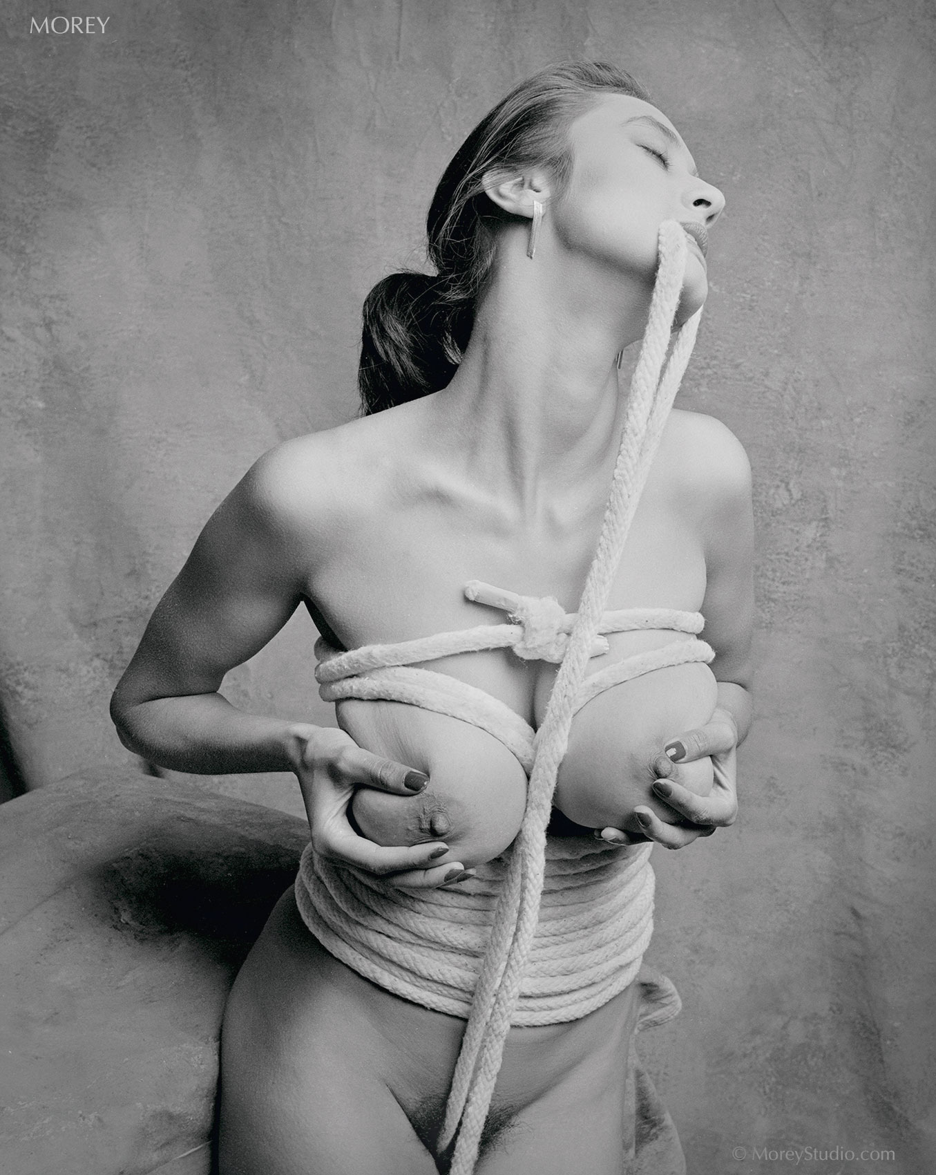 Natalie35463-13-1700px Nude model Natalie, rope bondage b&w photo, © Craig Morey 1990