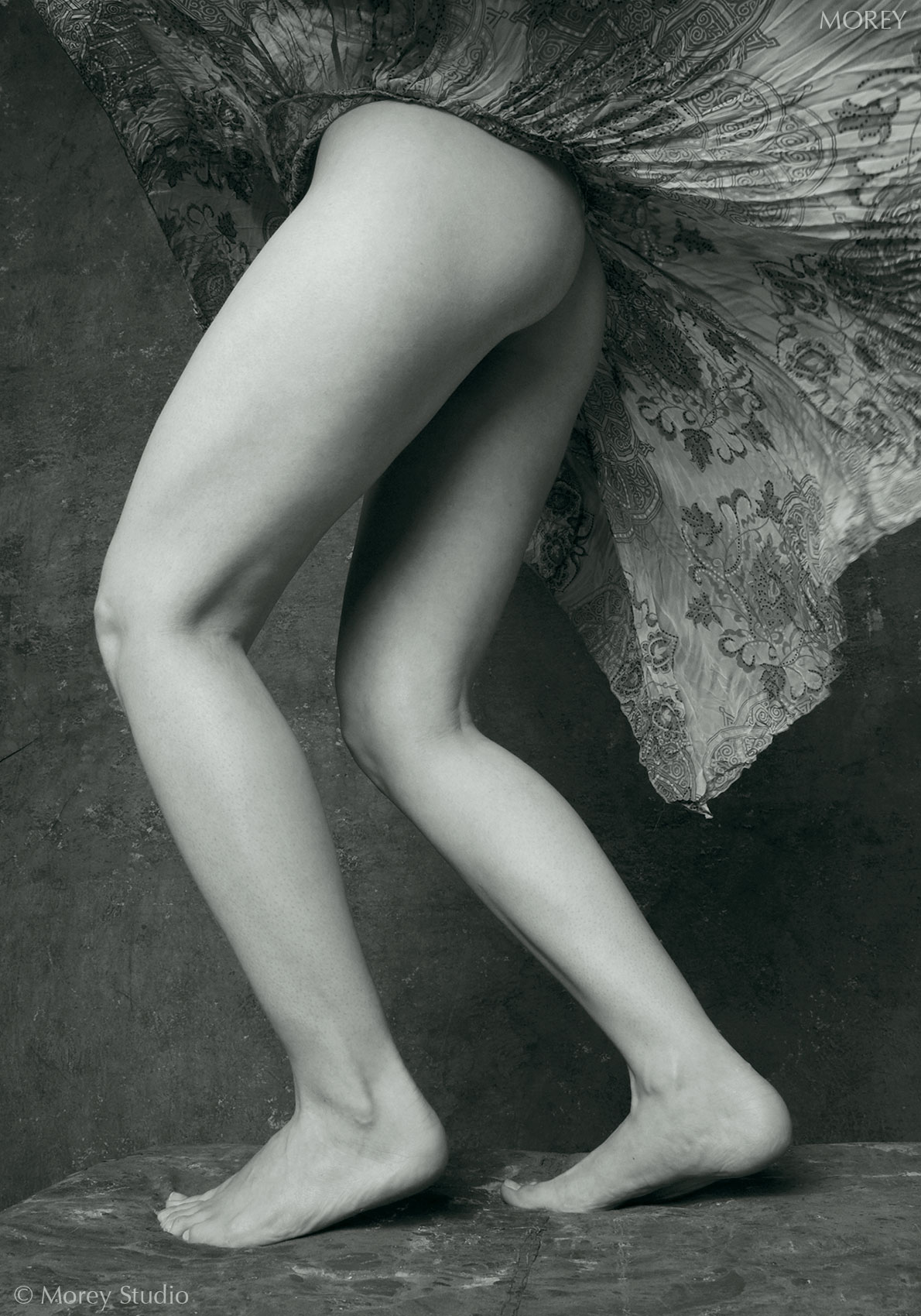 Zille080705-C009BW-1700px Semi nude model Zille in billowing skirt, b&w photo © Craig Morey 2005