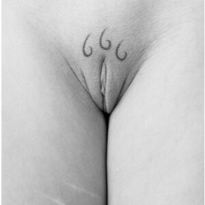 Abstract erotic nude detail of tattooed pubic mound, b&w photo © 2005 by Craig Morey