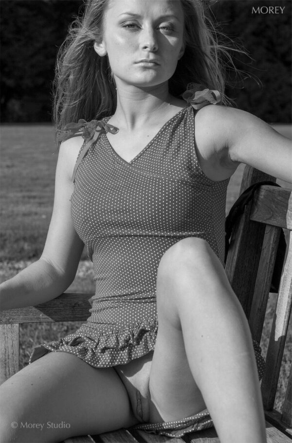 BW-Fine-Art-Erotic-Nude-Photo-signed-85x11-print-by-Craig-Morey-Klara-4339BW-163021177440 Semi-nude model in Normandy garden, Klara, b&w photo © Craig Morey 2006