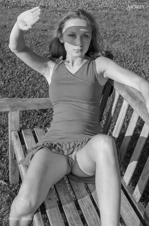 BW-Fine-Art-Erotic-Nude-Photo-signed-85x11-print-by-Craig-Morey-Klara-4341BW-152999900292 Semi-nude model in Normandy garden, Klara, b&w photo © Craig Morey 2006