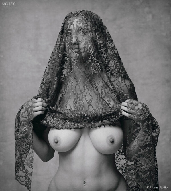 Fine-Art-Nude-black-white-photo-Natalie-8110303-signed-by-Craig-Morey-150364556762 Nude woman with lace shawl over head, Natalie, b&w photo by Craig Morey