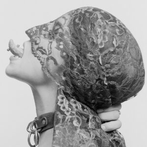 woman with collar and tongue piercing Felicia b&w photo by Craig Morey