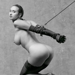Nude woman in black stockings, bondage them, Natalie b&w photo by Craig Morey